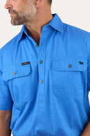 Ringers Western Mens Pack Saddle Short Sleeve Half Button Work Shirt - Blue