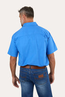 Ringers Western Mens Pack Saddle Short Sleeve Half Button Work Shirt - Blue