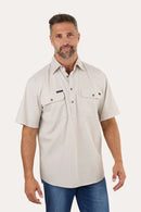 Ringers Western Mens Pack Saddle Short Sleeve Half Button Work Shirt - Beige