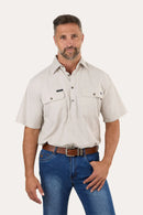 Ringers Western Mens Pack Saddle Short Sleeve Half Button Work Shirt - Beige