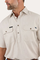 Ringers Western Mens Pack Saddle Short Sleeve Half Button Work Shirt - Beige