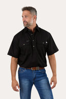 Ringers Western Mens Pack Saddle Short Sleeve Half Button Work Shirt - Black