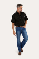 Ringers Western Mens Pack Saddle Short Sleeve Half Button Work Shirt - Black