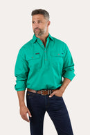 Ringers Western Mens King River Half Button Work Shirt - Green