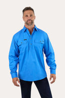 Ringers Western Mens King River Half Button Work Shirt - Blue