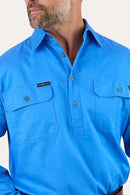 Ringers Western Mens King River Half Button Work Shirt - Blue