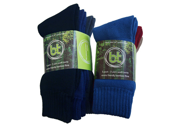 Bamboo Textiles 3-Yarn Work Socks - Assorted colours (Size M10-14 | 3 Pack)
