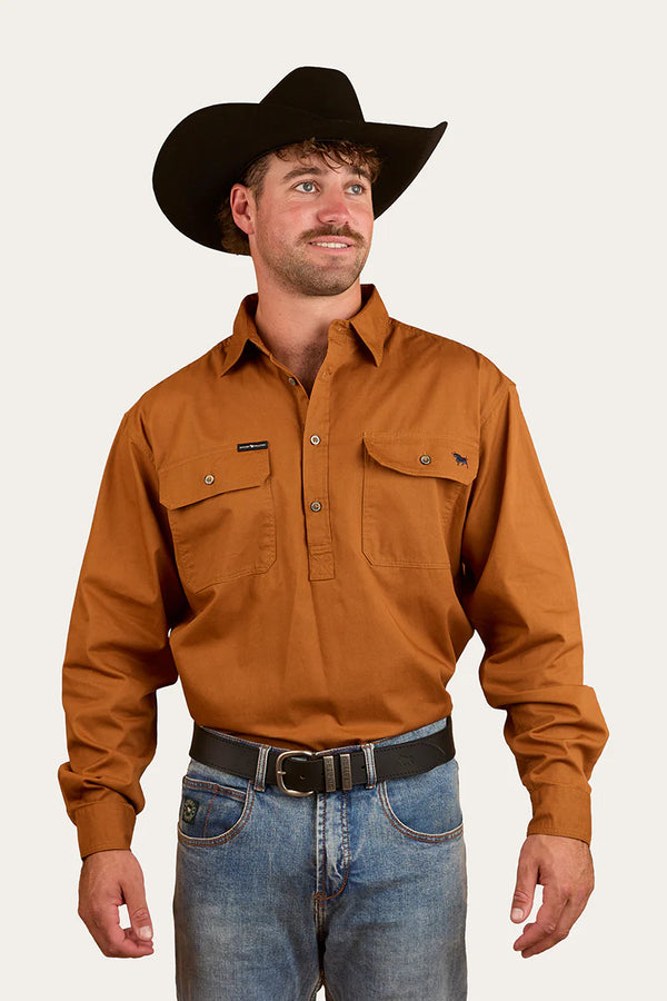 Ringers Western Mens King River Half Button Work Shirt - Tobacco