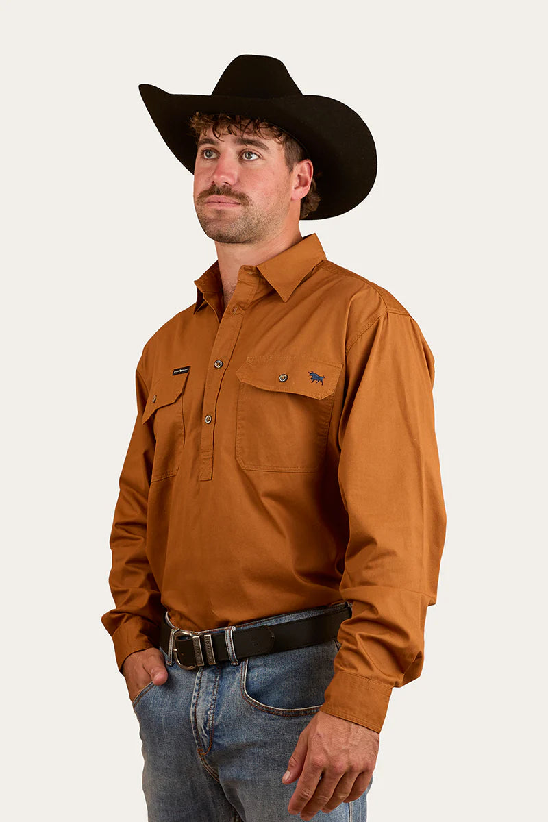 Ringers Western Mens King River Half Button Work Shirt - Tobacco