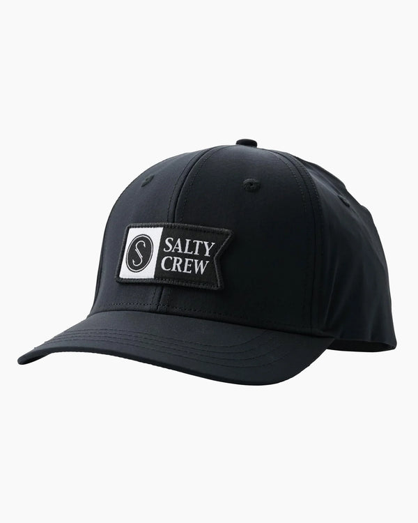 Salty Crew Alpha Flag Elastic 6 Panel Cap Hat - Black (Small/Medium)