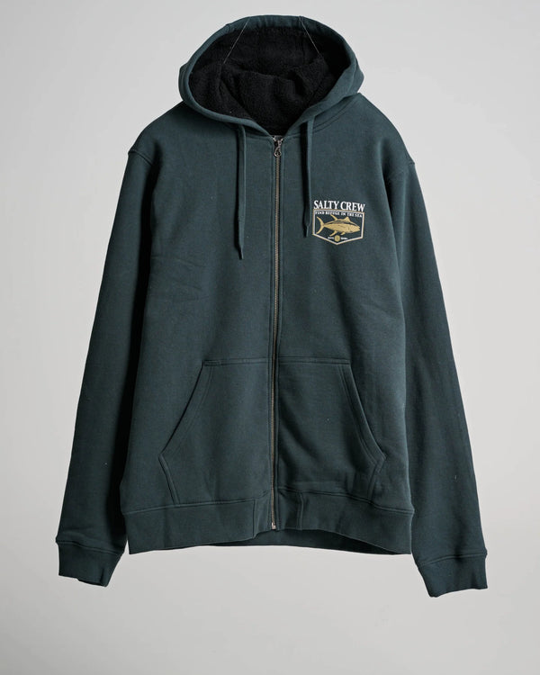 Salty Crew Angler Sherpa Zip Fleece Hoodie Jumper - Coal/Black