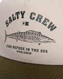 Salty Crew Wahoo Stamp 5 Panel Trucker Cap - Bone/Olive