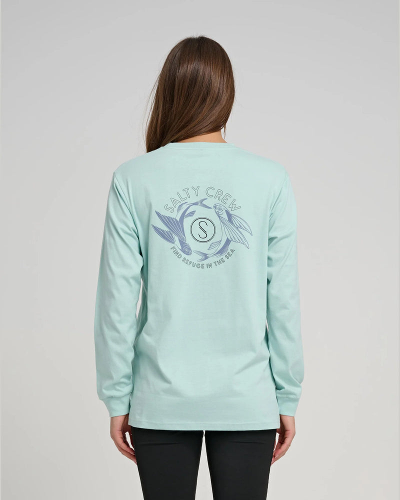 Salty Crew Women's Fin & Yang Boyfriend Long Sleeve Tee/Shirt - Jade