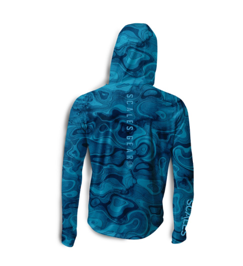 Scales Topo Hooded Performance Long Sleeve Shirt - Blue