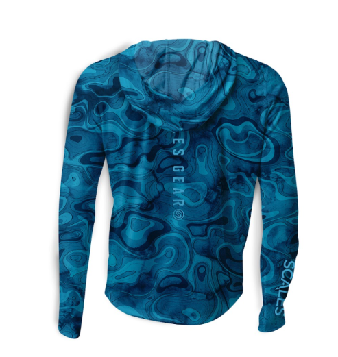 Scales Topo Hooded Performance Long Sleeve Shirt - Blue