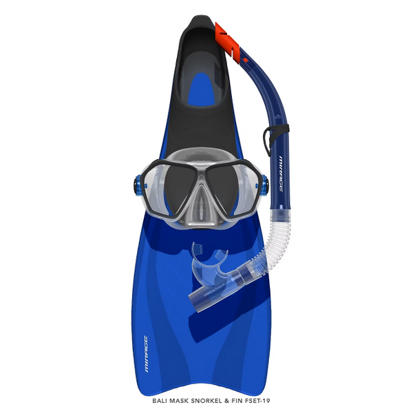 Mirage Adult Bali Silicone Mask Snorkel and Fin Set (Medium) - Blue
