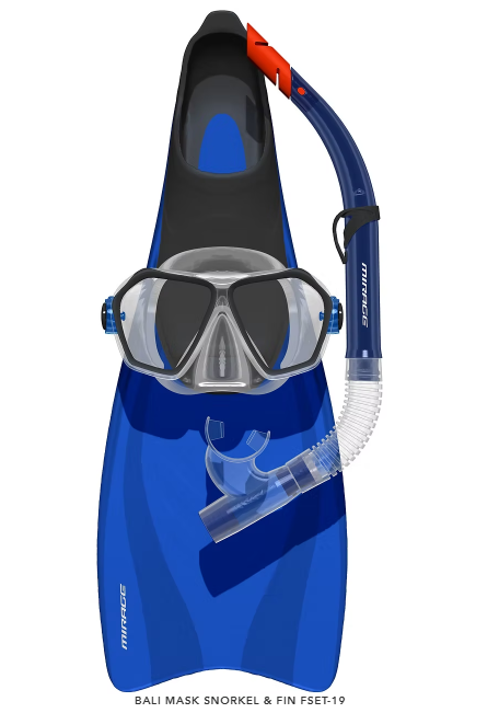 Mirage Adult Bali Silicone Mask Snorkel and Fin Set (X-Large) - Blue