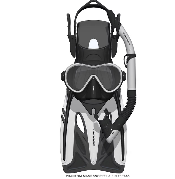 Mirage Adult Phantom Silicone Mask, Snorkel and Fin Set (Small/Medium) - White