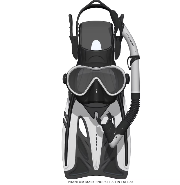 Mirage Adult Phantom Silicone Mask, Snorkel and Fin Set (Small/Medium) - White