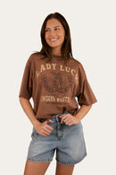 Ringers Western Womens Lady Luck Oversized T-Shirt - Washed Saddle Brown