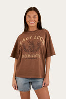 Ringers Western Womens Lady Luck Oversized T-Shirt - Washed Saddle Brown