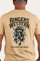 Ringers Western Mens Do No Harm Take No Bull Loose Fit T Shirt - Dark Sand