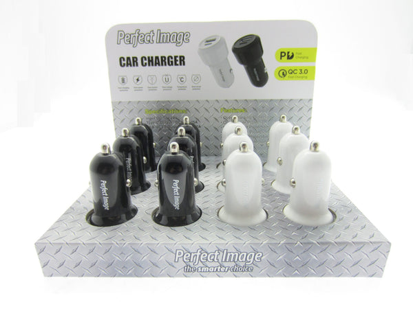 Perfect Image USB Dual Car Charger - Black or White