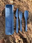 Wildtrak Eco Friendly Wheat Straw Cutlery Set in Case - Beige or Blue (Random Colour Selection)