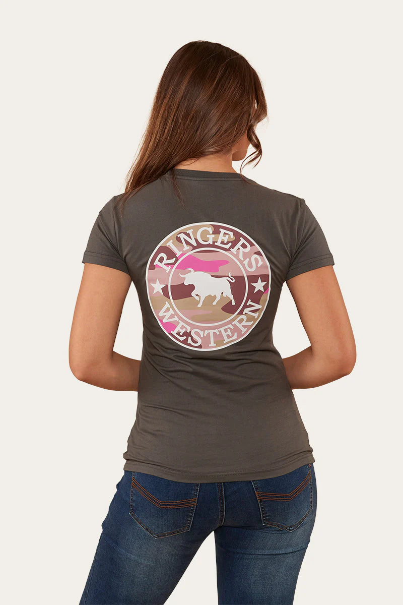 Ringers Western Women's Signature Bul Classic Fit T-Shirt - Vintage Black/Pink Camo