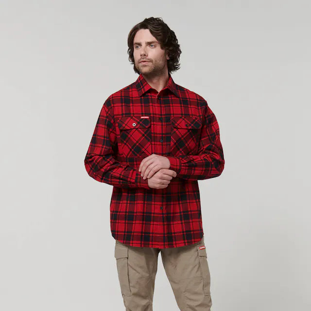 Hard Yakka Men's Long Sleeve Check Flannel Shirt - Red