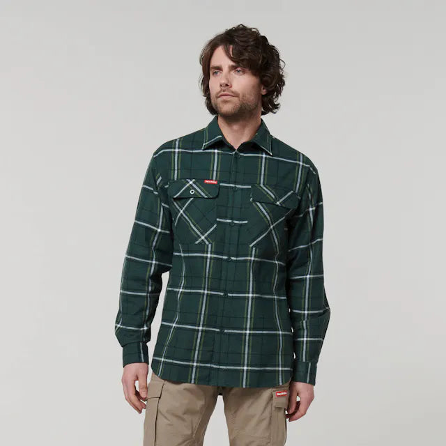 Hard Yakka Men's Long Sleeve Check Flannel Shirt - Green