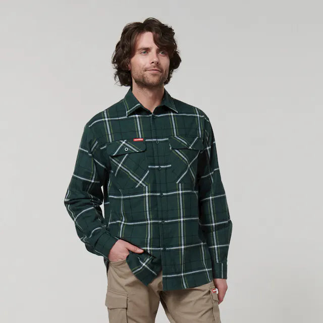 Hard Yakka Men's Long Sleeve Check Flannel Shirt - Green