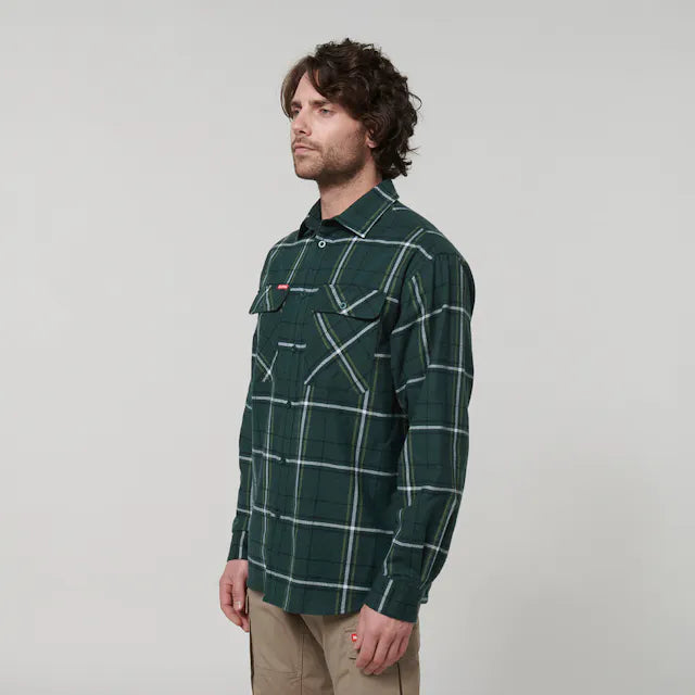 Hard Yakka Men's Long Sleeve Check Flannel Shirt - Green