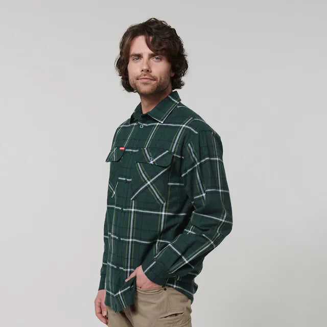 Hard Yakka Men's Long Sleeve Check Flannel Shirt - Green