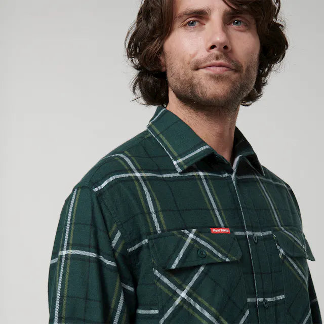 Hard Yakka Men's Long Sleeve Check Flannel Shirt - Green