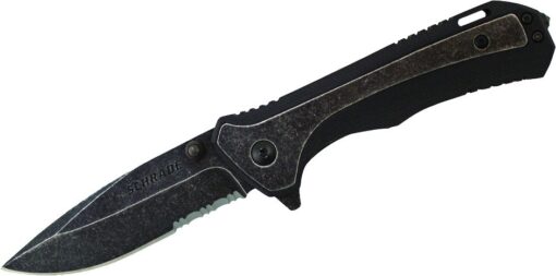 Schrade SCH501S Tactical Folding 3.2″ Blackwashed Combo Blade, G10 Handles with Steel Insert