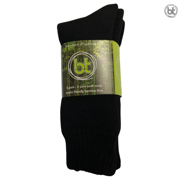 Bamboo Textiles 3-Yarn Work Socks - Black (Size M4-6 / W6-8| 3 Pack)