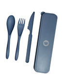 Wildtrak Eco Friendly Wheat Straw Cutlery Set in Case - Beige or Blue (Random Colour Selection)