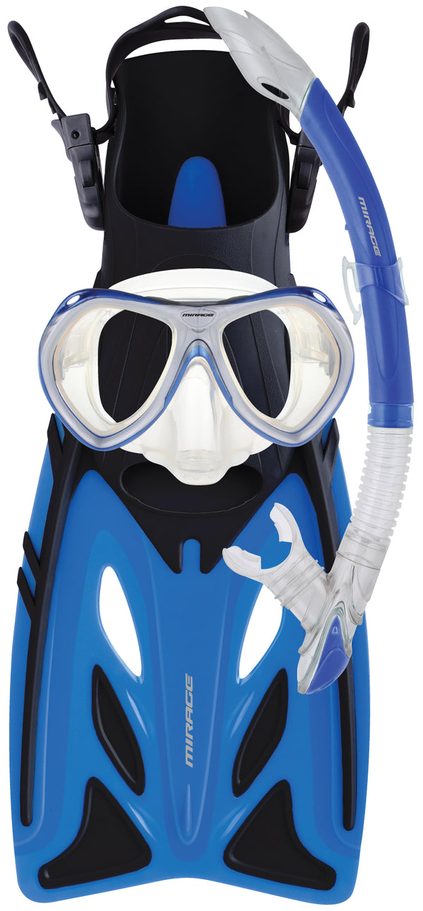 Mirage Junior Crystal Silicone Mask, Snorkel & Fin Set (Small/Medium) - Blue