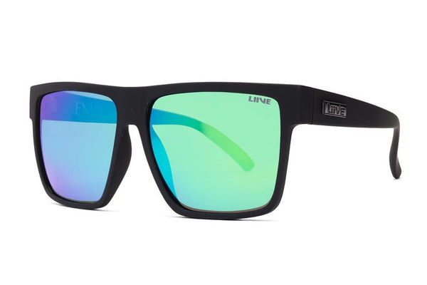 Liive Vision Brooksy Envy Sunglasses - Matt Black Float Frame with Mirror Polarised Green Lens
