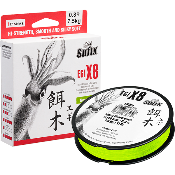 Sufix Egi X8 Braid 150m Chartreuse (Assorted Breaking Strains)