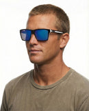 Liive Vision Laguna Sunglasses - Blue Mirror Polarised Lens with Matt Black & White Frame