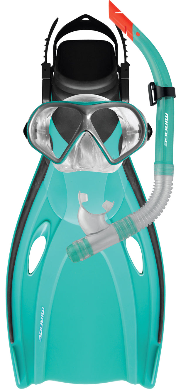 Mirage Adult Mission Silitex Mask, Snorkel & Fin Set (Large/X-Large) - Teal