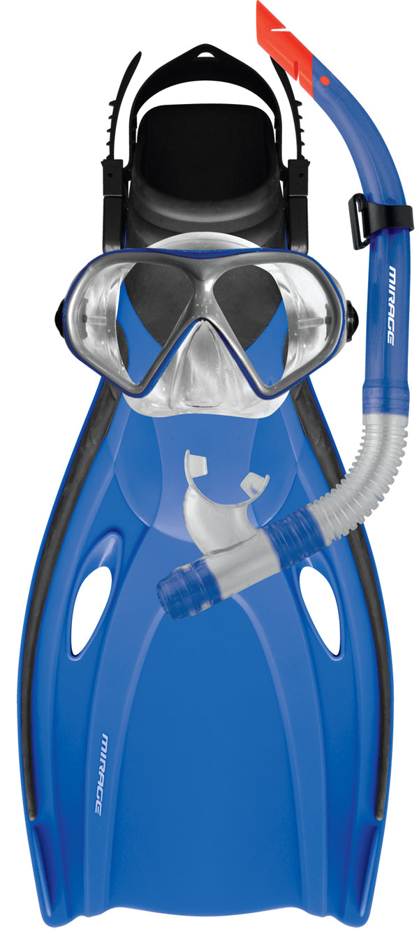 Mirage Mission Silitex Mask, Snorkel & Fin Set (Large/X-Large) - Blue