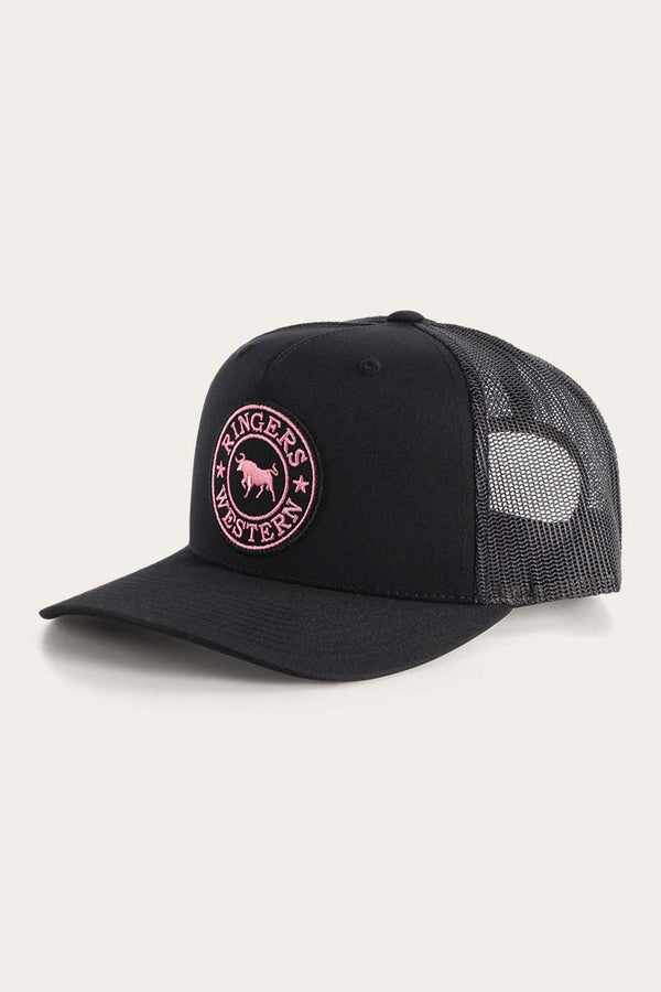 Ringers Western Signature Bull Trucker Black with Black & Pink Patch