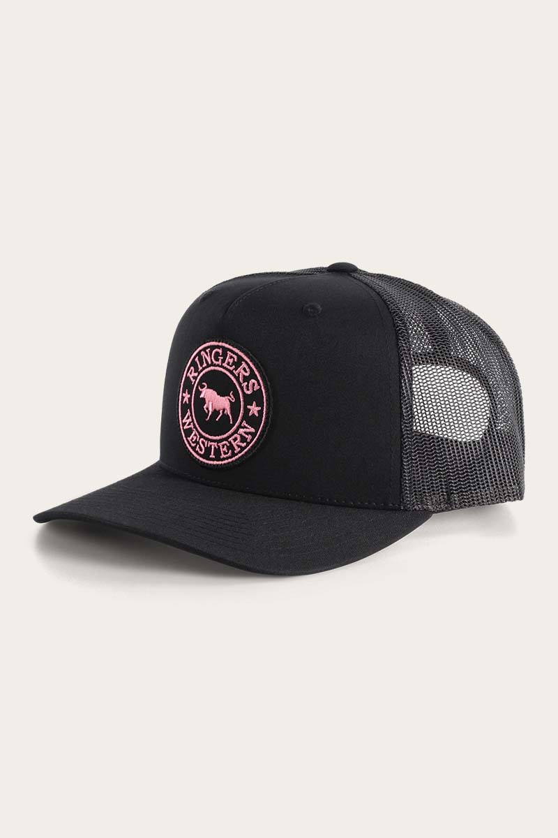 Ringers Western Signature Bull Trucker Black with Black & Pink Patch