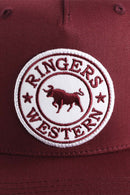 Ringers Western Signature Bull Trucker Cap - Burgundy with Burgundy & White Patch