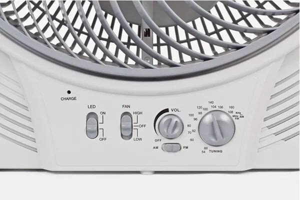 Companion 12V Rechargeable 43cm Portable Oscillating Fan with Light & Radio