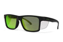Liive Vision Tradie Sunglasses - Black Clear Blinker Frame with Safety Green Mirror Polarized Lens