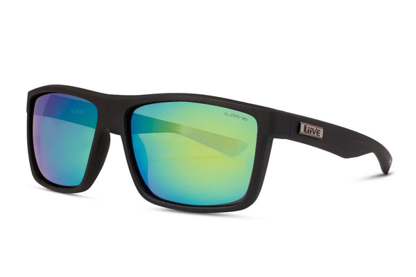 Liive Vision Turban Sunglasses - Matt Black Frame with Green Mirror Polarized Lens